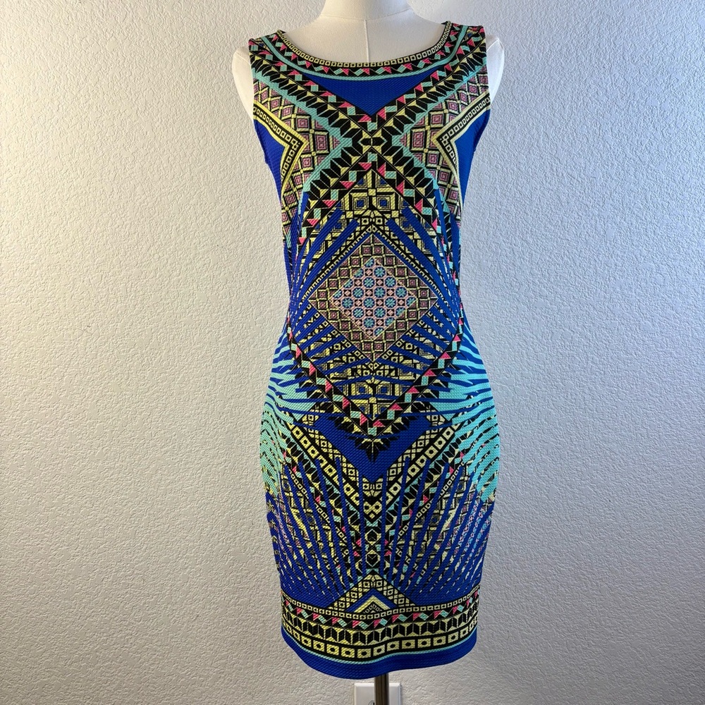 PEACHPUFF Geometric Tribal Print Bodycon Dress — Size M